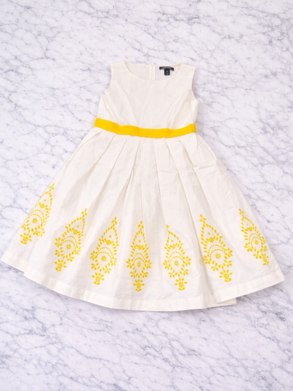 Lands’ End Girls 12 Ivory Yellow Embroidered Dress Party Twirl